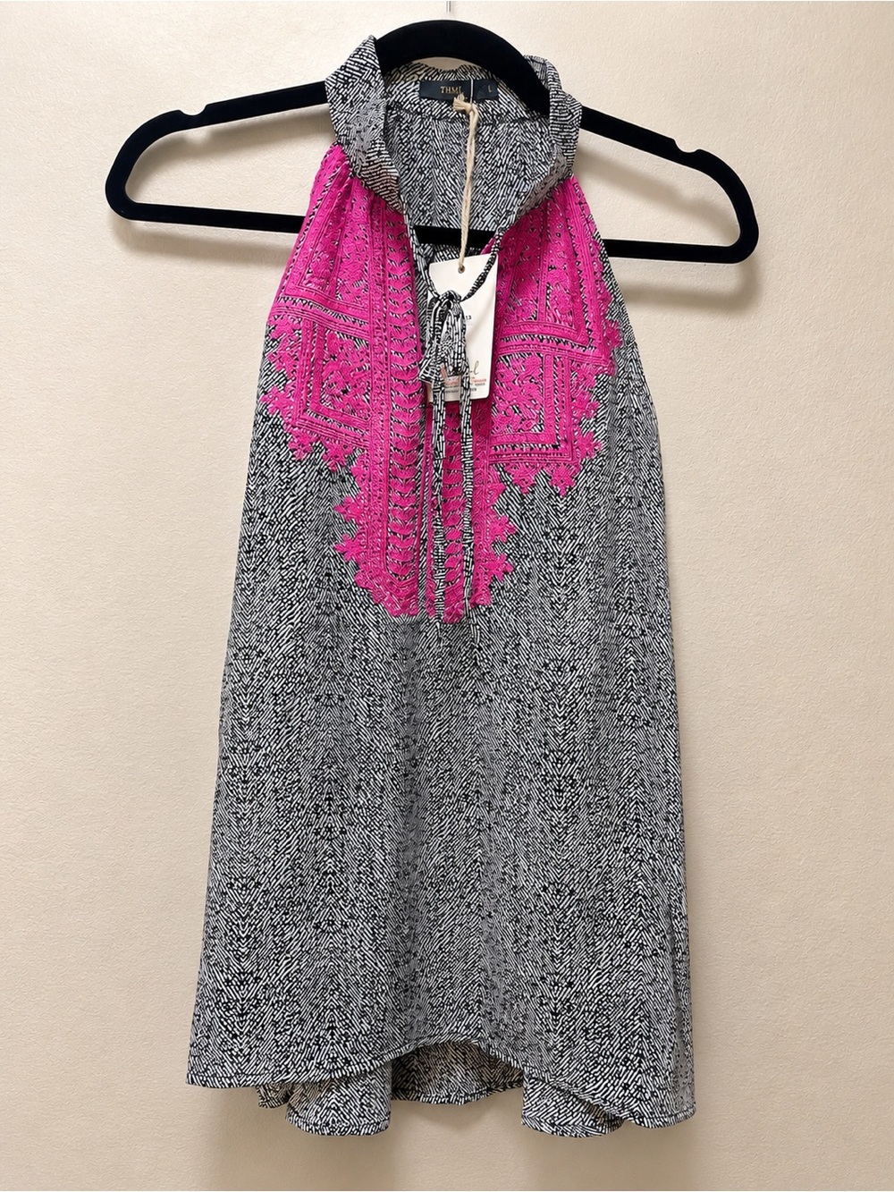 THML Gray Halter Camisole with Hot Pink Embroidery